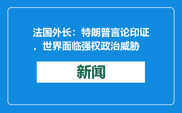 法国外长：特朗普言论印证，世界面临强权政治威胁