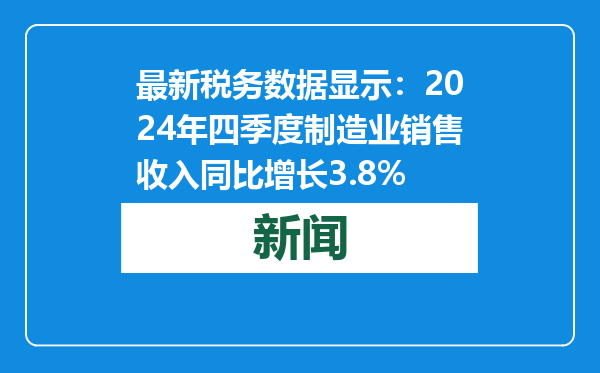 最新税务数据显示：2024年四季度制造业销售收入同比增长3.8%
