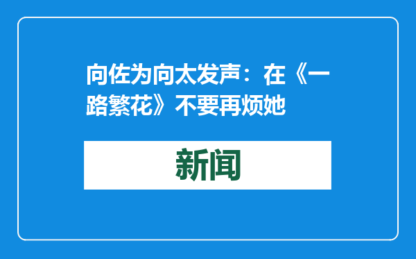 向佐为向太发声：在《一路繁花》不要再烦她