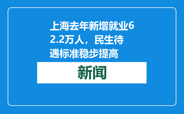 上海去年新增就业62.2万人，民生待遇标准稳步提高