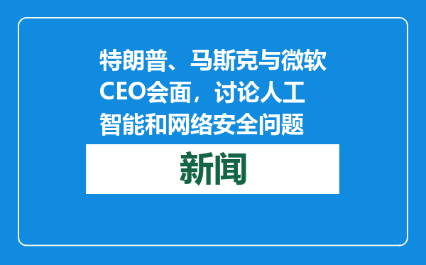 特朗普、马斯克与微软CEO会面，讨论人工智能和网络安全问题