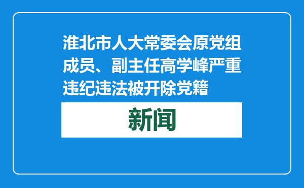 淮北市人大常委会原党组成员、副主任高学峰严重违纪违法被开除党籍