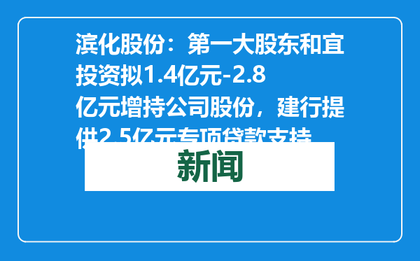 滨化股份：第一大股东和宜投资拟1.4亿元-2.8亿元增持公司股份，建行提供2.5亿元专项贷款支持