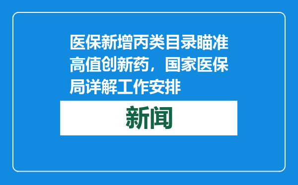 医保新增丙类目录瞄准高值创新药，国家医保局详解工作安排