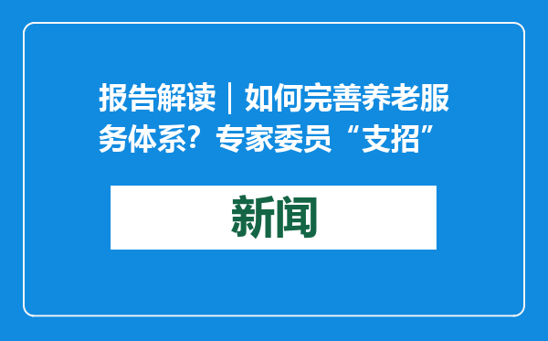 报告解读｜如何完善养老服务体系？专家委员“支招”