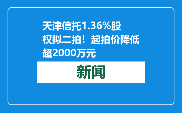 天津信托1.36%股权拟二拍！起拍价降低超2000万元