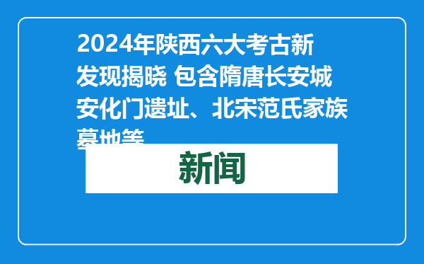 2024年陕西六大考古新发现揭晓 包含隋唐长安城安化门遗址、北宋范氏家族墓地等
