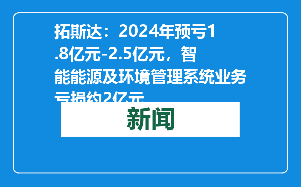 拓斯达：2024年预亏1.8亿元-2.5亿元，智能能源及环境管理系统业务亏损约2亿元