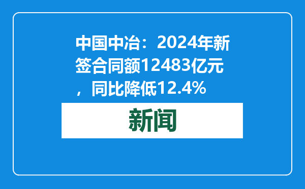 中国中冶：2024年新签合同额12483亿元，同比降低12.4%