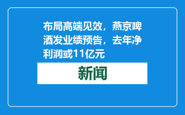 布局高端见效，燕京啤酒发业绩预告，去年净利润或11亿元