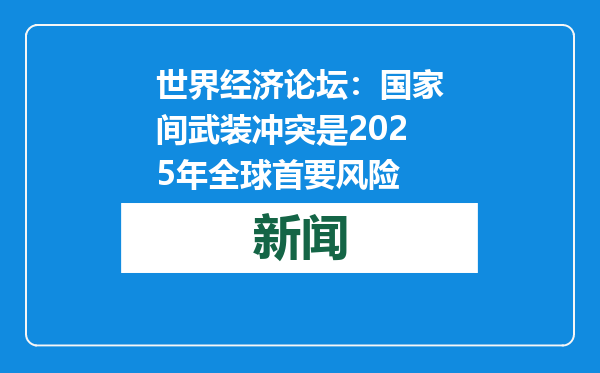 世界经济论坛：国家间武装冲突是2025年全球首要风险