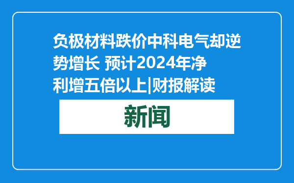 负极材料跌价中科电气却逆势增长 预计2024年净利增五倍以上|财报解读