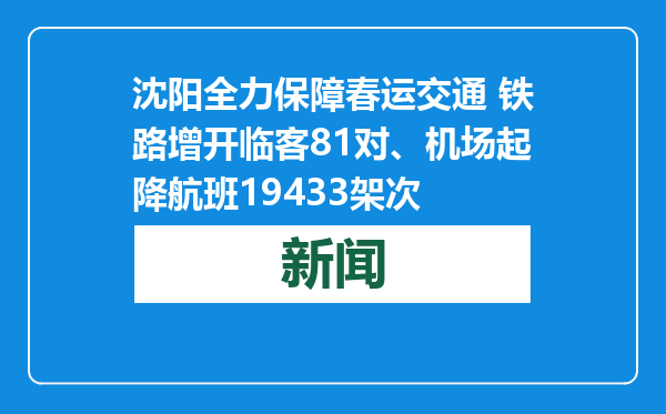 沈阳全力保障春运交通 铁路增开临客81对、机场起降航班19433架次