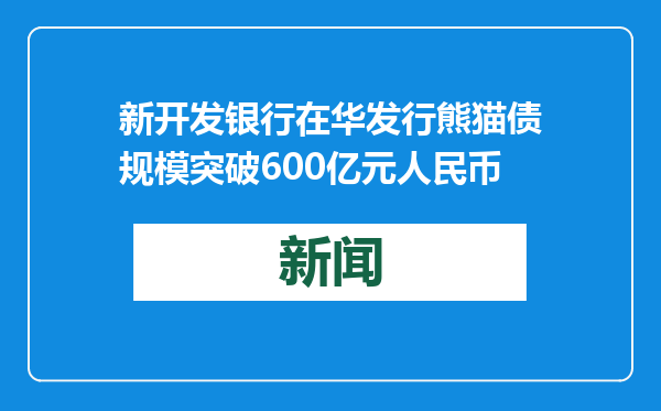 新开发银行在华发行熊猫债规模突破600亿元人民币