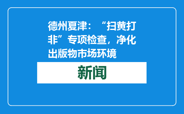 德州夏津：“扫黄打非”专项检查，净化出版物市场环境