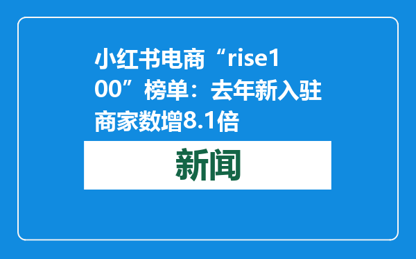 小红书电商“rise100”榜单：去年新入驻商家数增8.1倍