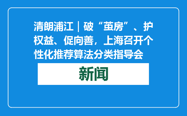 清朗浦江｜破“茧房”、护权益、促向善，上海召开个性化推荐算法分类指导会