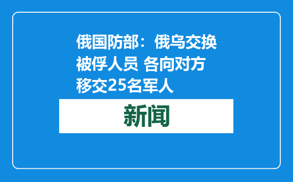 俄国防部：俄乌交换被俘人员 各向对方移交25名军人