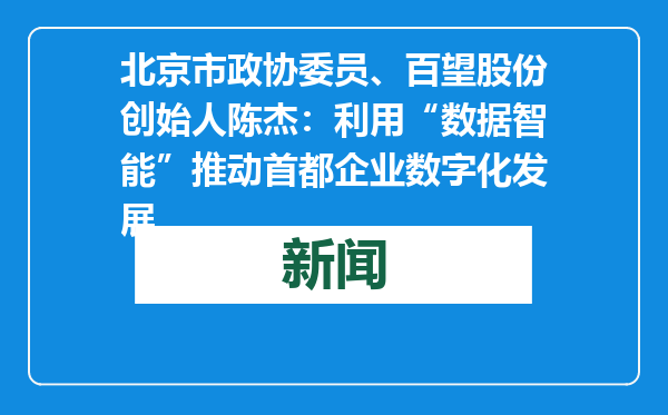 北京市政协委员、百望股份创始人陈杰：利用“数据智能”推动首都企业数字化发展