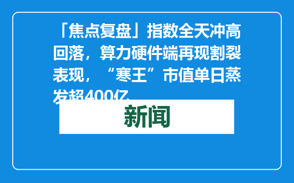 「焦点复盘」指数全天冲高回落，算力硬件端再现割裂表现，“寒王”市值单日蒸发超400亿