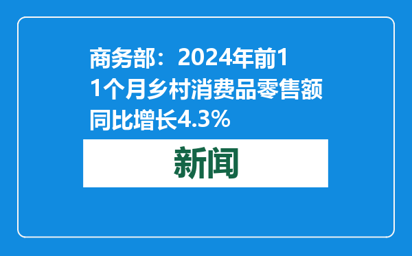 商务部：2024年前11个月乡村消费品零售额同比增长4.3%