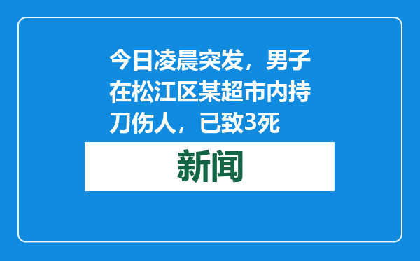今日凌晨突发，男子在松江区某超市内持刀伤人，已致3死