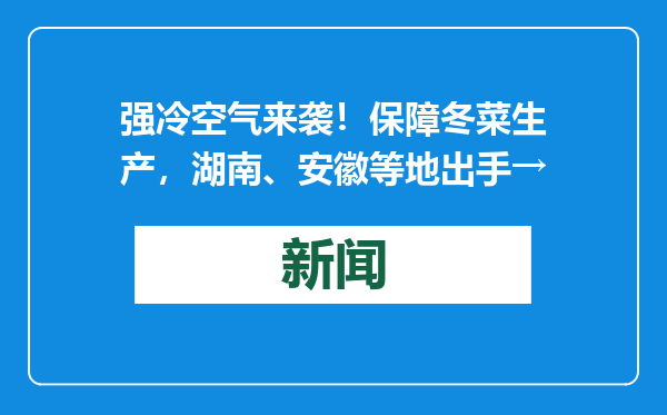 强冷空气来袭！保障冬菜生产，湖南、安徽等地出手→