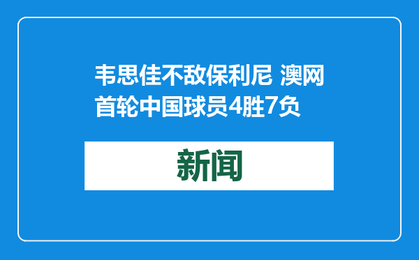 韦思佳不敌保利尼 澳网首轮中国球员4胜7负