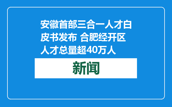 安徽首部三合一人才白皮书发布 合肥经开区人才总量超40万人