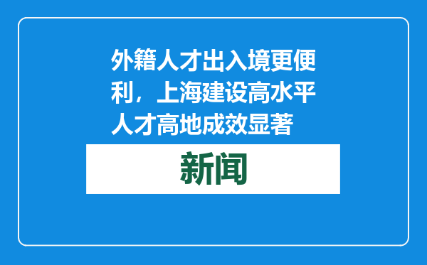外籍人才出入境更便利，上海建设高水平人才高地成效显著