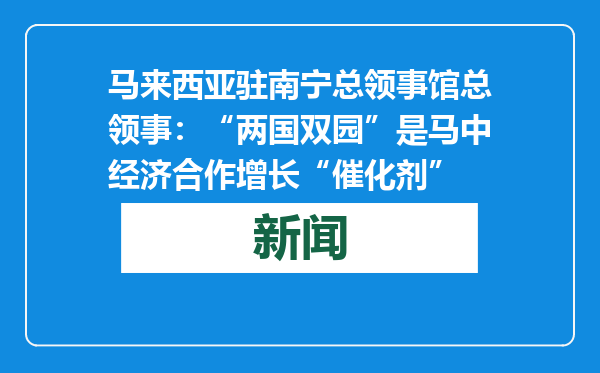 马来西亚驻南宁总领事馆总领事：“两国双园”是马中经济合作增长“催化剂”
