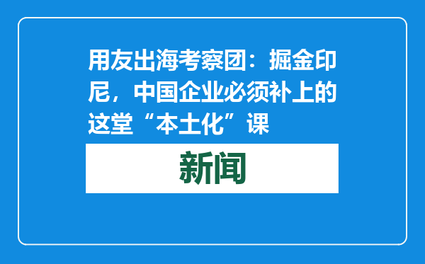 用友出海考察团：掘金印尼，中国企业必须补上的这堂“本土化”课