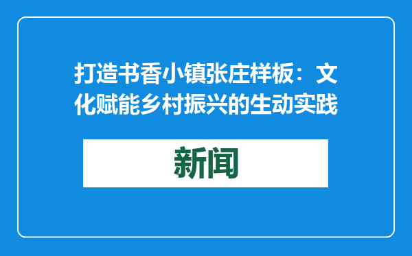 打造书香小镇张庄样板：文化赋能乡村振兴的生动实践