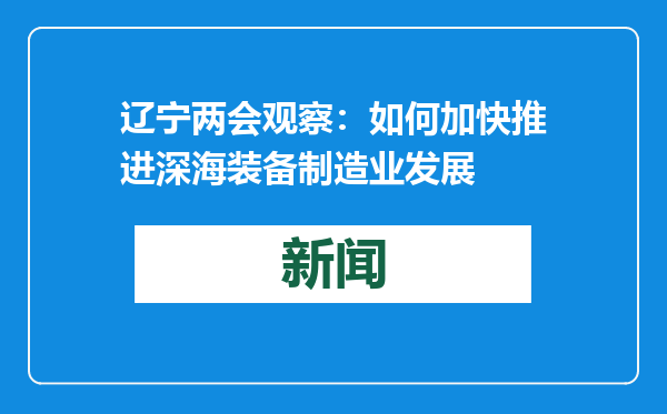 辽宁两会观察：如何加快推进深海装备制造业发展