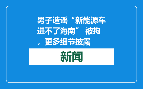 男子造谣“新能源车进不了海南” 被拘，更多细节披露