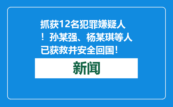 抓获12名犯罪嫌疑人！孙某强、杨某琪等人已获救并安全回国！