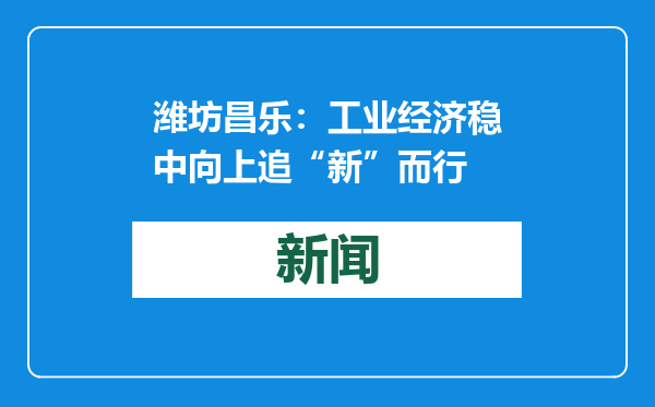 潍坊昌乐：工业经济稳中向上追“新”而行