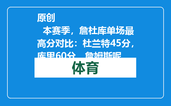 原创            本赛季，詹杜库单场最高分对比：杜兰特45分，库里60分，詹姆斯呢