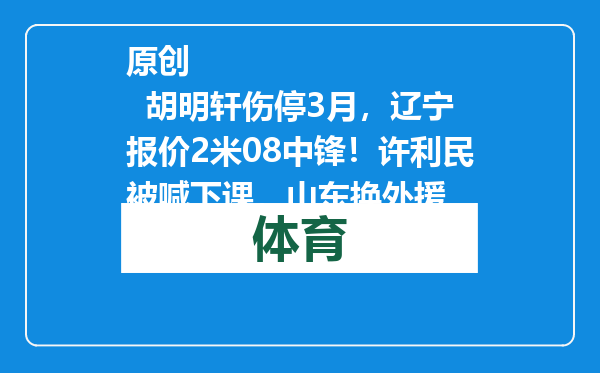 原创            胡明轩伤停3月，辽宁报价2米08中锋！许利民被喊下课，山东换外援