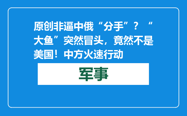 原创            非逼中俄“分手”？“大鱼”突然冒头，竟然不是美国！中方火速行动
