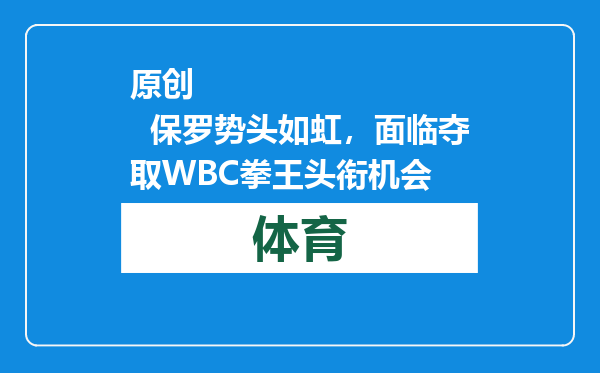 原创            保罗势头如虹，面临夺取WBC拳王头衔机会