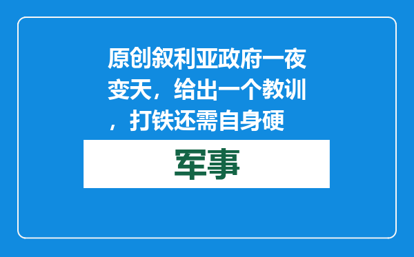 原创            叙利亚政府一夜变天，给出一个教训，打铁还需自身硬