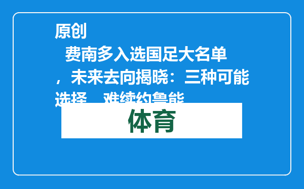 原创            费南多入选国足大名单，未来去向揭晓：三种可能选择，难续约鲁能