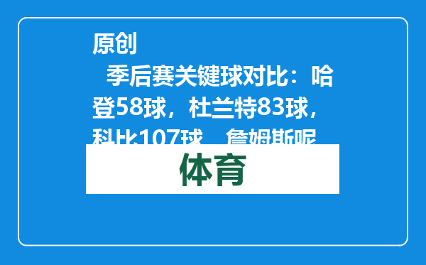 原创            季后赛关键球对比：哈登58球，杜兰特83球，科比107球，詹姆斯呢