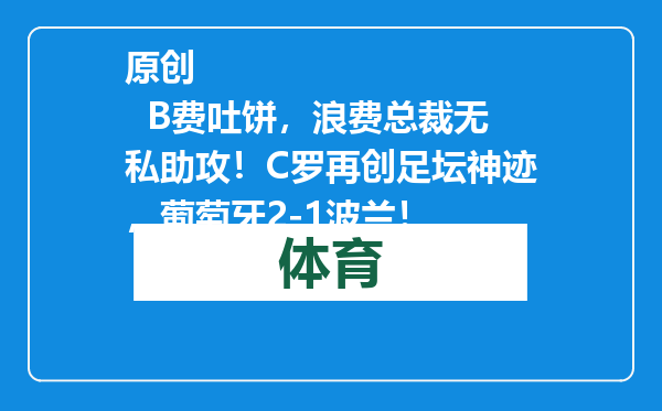 原创            B费吐饼，浪费总裁无私助攻！C罗再创足坛神迹，葡萄牙2-1波兰！