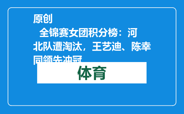 原创            全锦赛女团积分榜：河北队遭淘汰，王艺迪、陈幸同领先冲冠