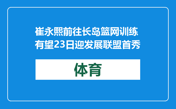 崔永熙前往长岛篮网训练 有望23日迎发展联盟首秀