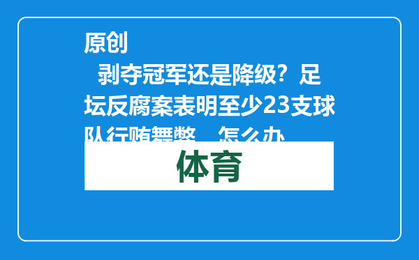 原创            剥夺冠军还是降级？足坛反腐案表明至少23支球队行贿舞弊，怎么办