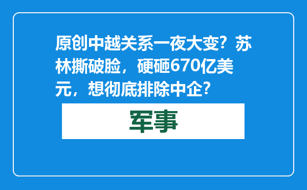 原创            中越关系一夜大变？苏林撕破脸，硬砸670亿美元，想彻底排除中企？