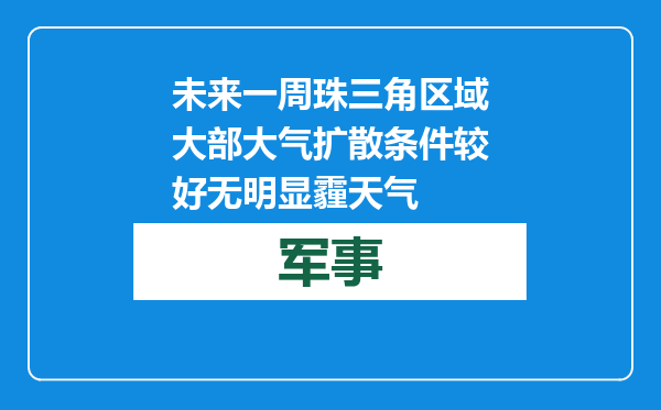 未来一周珠三角区域大部大气扩散条件较好 无明显霾天气